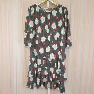 Vintage 80s No Tag Womens Grannycore Floral Tiered Midi Dress Plus Size